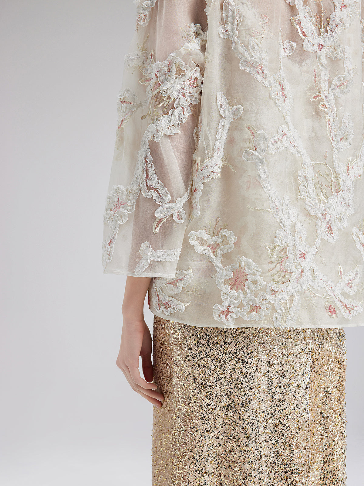 Lace-Panel Sequin Embroidered Two-Piece Top