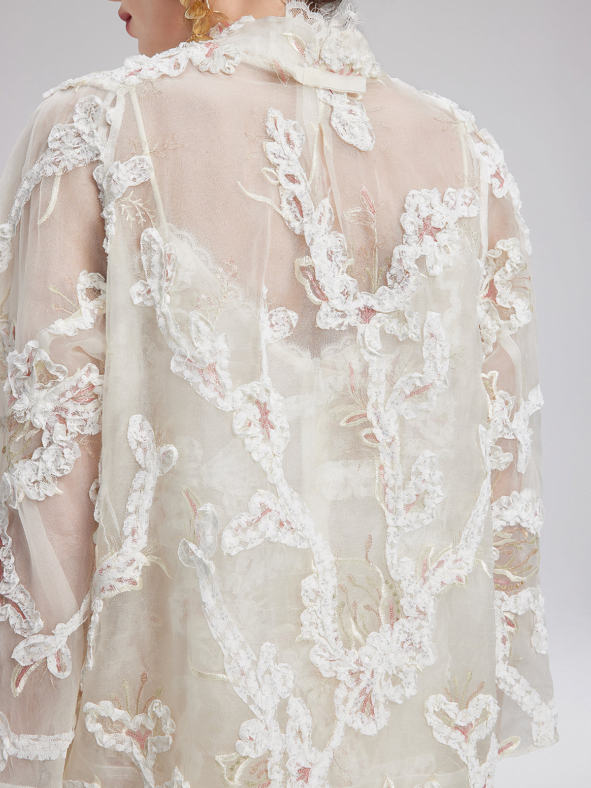 Lace-Panel Sequin Embroidered Two-Piece Top