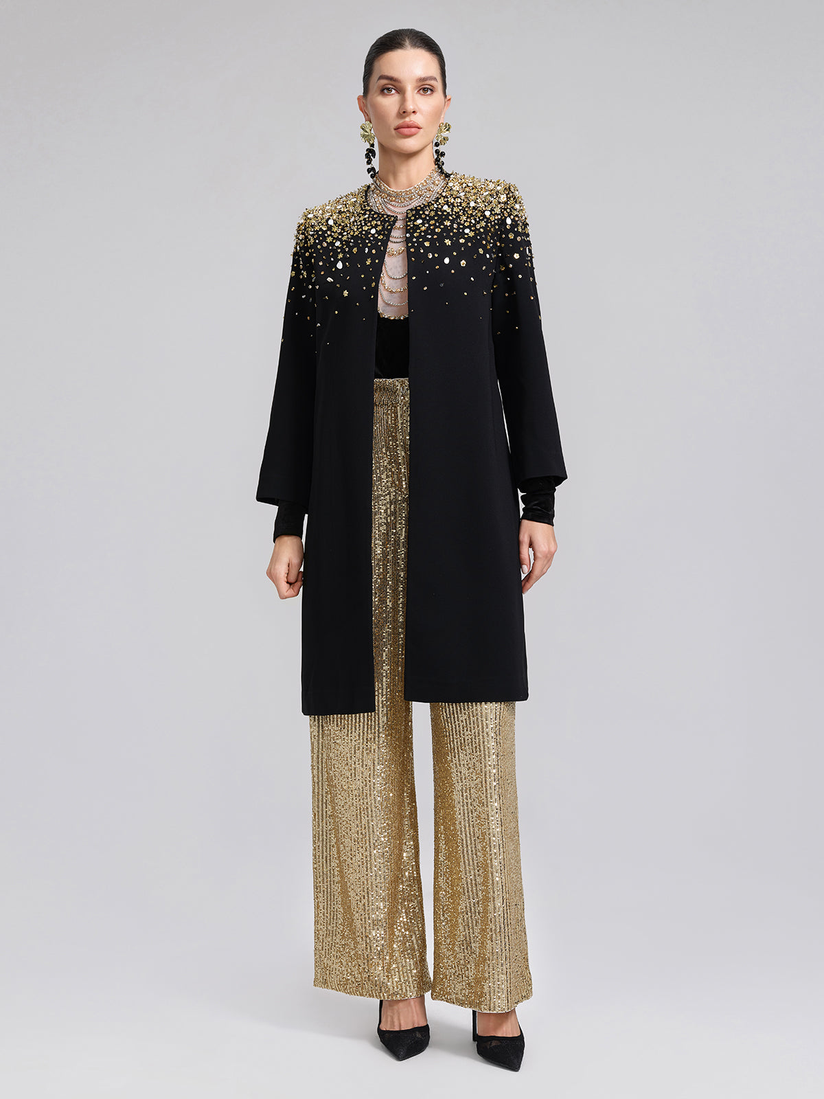 Hand-Beaded Crystal Chain Velvet Top