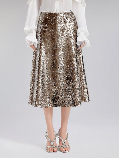 Sparkling Sequin High-Waist Skirt