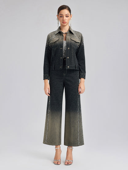 Handcrafted Rhinestone Gradient Knit Jacket