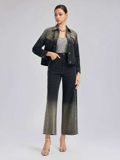 Handcrafted Rhinestone Gradient Knit Jacket