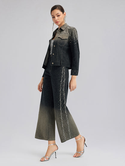 Handcrafted Rhinestone Gradient Knit Jacket