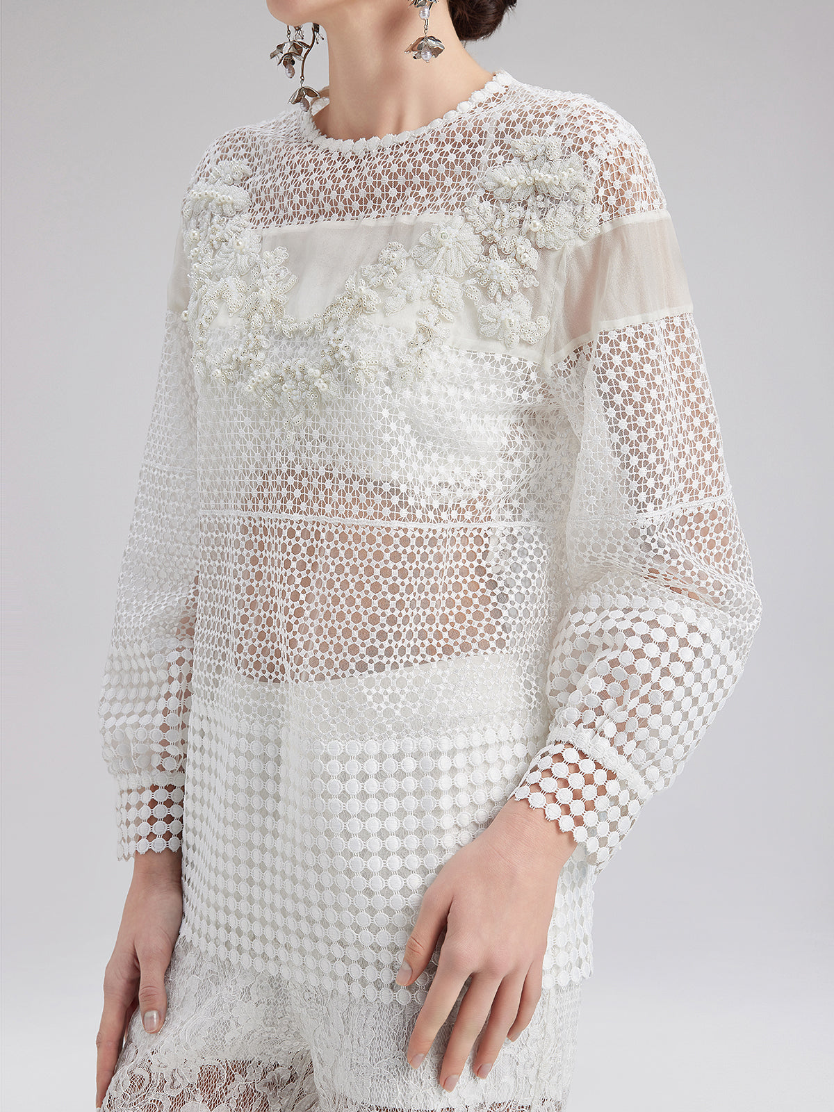 Embellished Beaded Lace Hollow Top