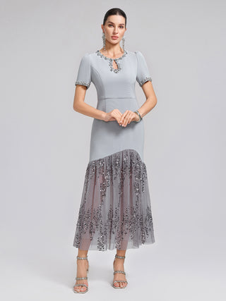 French Linen Straight-Cut Floral Dress