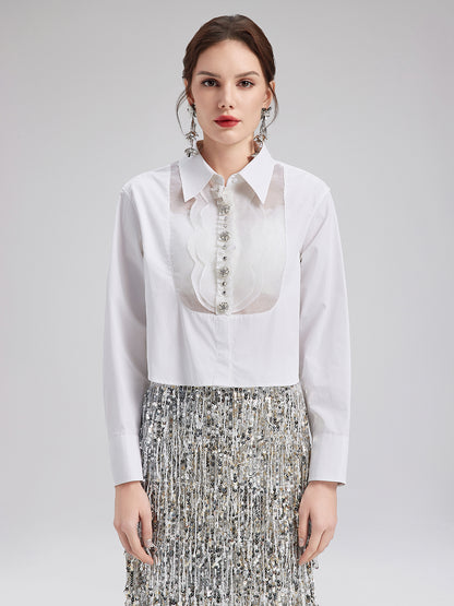 Silk and Cotton Flower Collar Detail Shirt