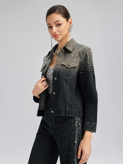 Handcrafted Rhinestone Gradient Knit Jacket
