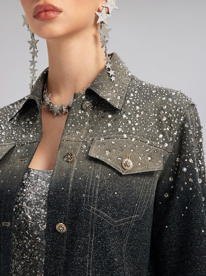 Handcrafted Rhinestone Gradient Knit Jacket