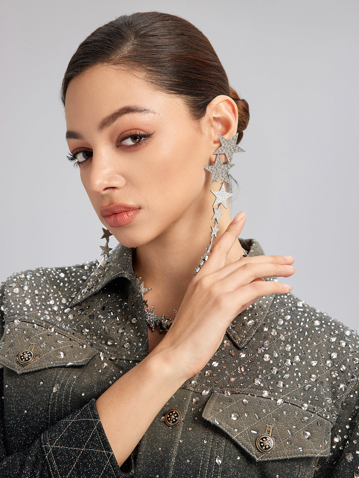Crystal Star Chain Drop Earrings