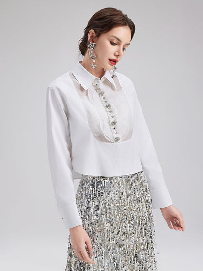 Silk and Cotton Flower Collar Detail Shirt