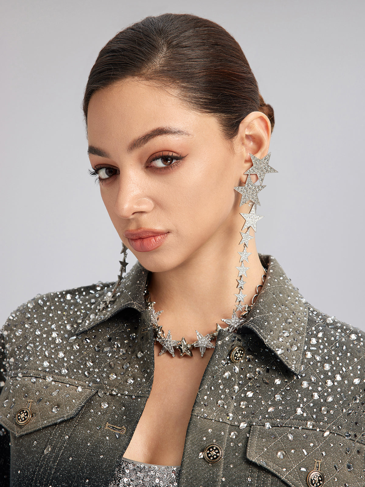 Crystal Star Chain Drop Earrings