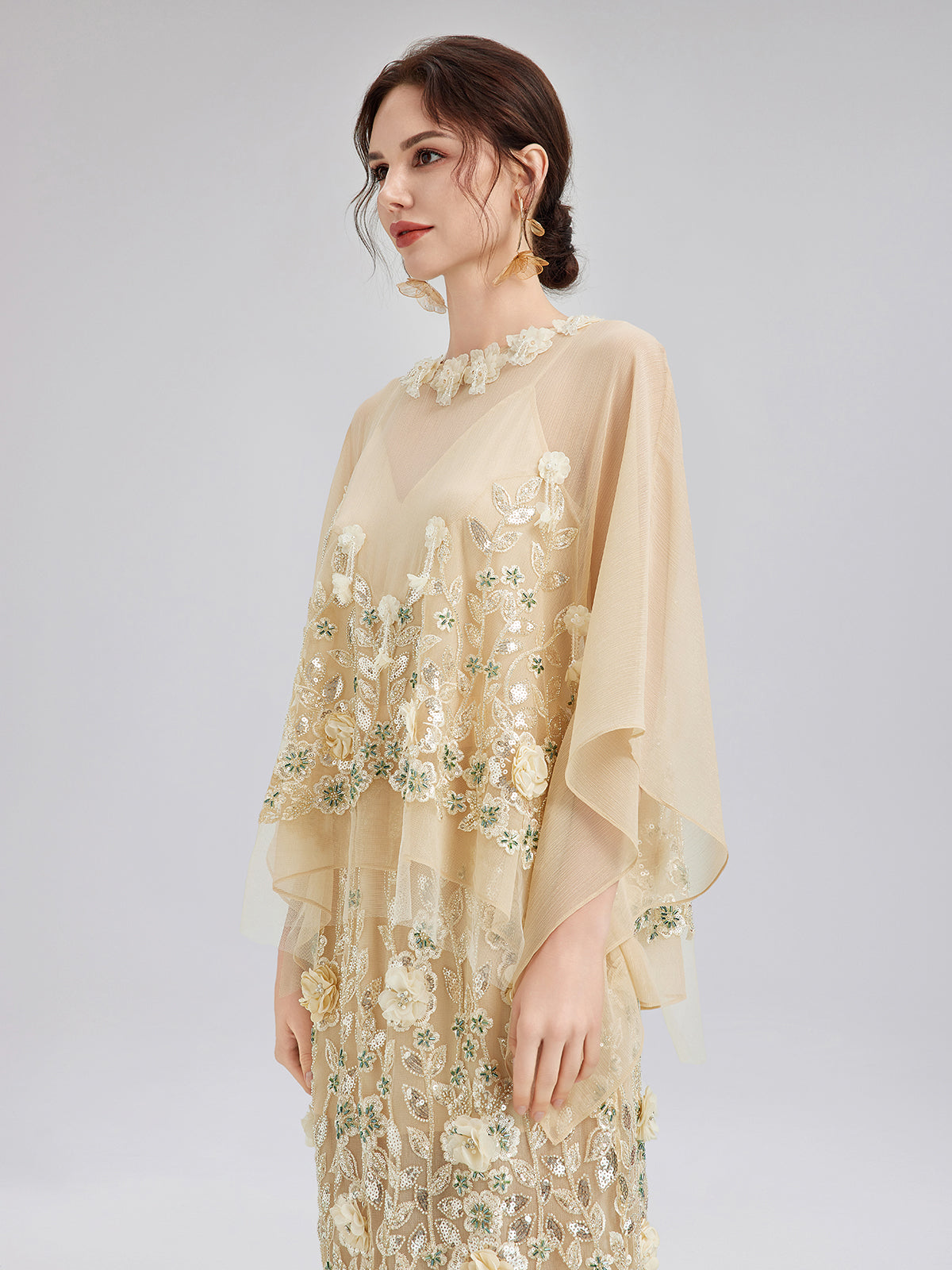Embellished Floral Sequin Chiffon Blouse