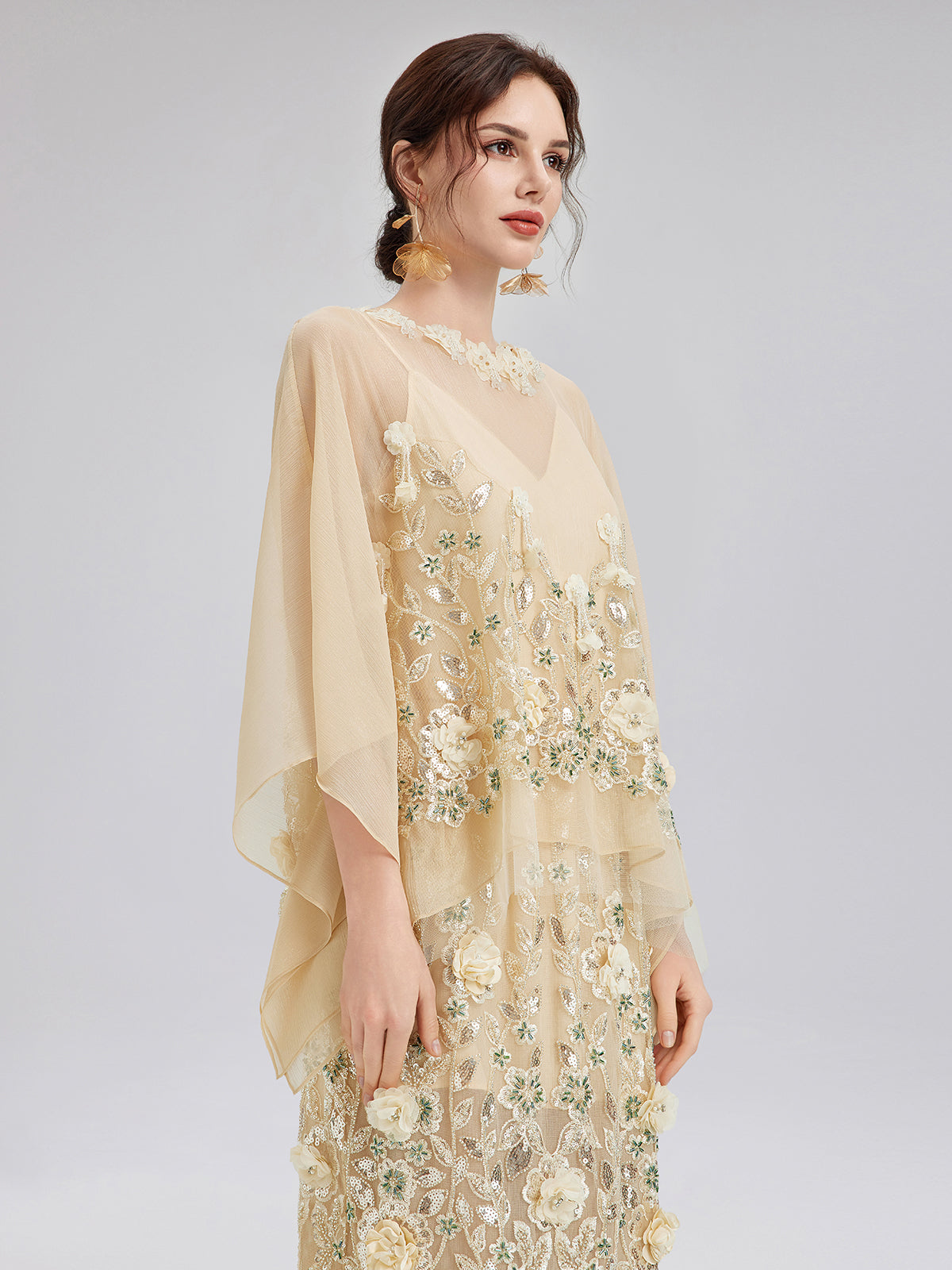 Embellished Floral Sequin Chiffon Blouse