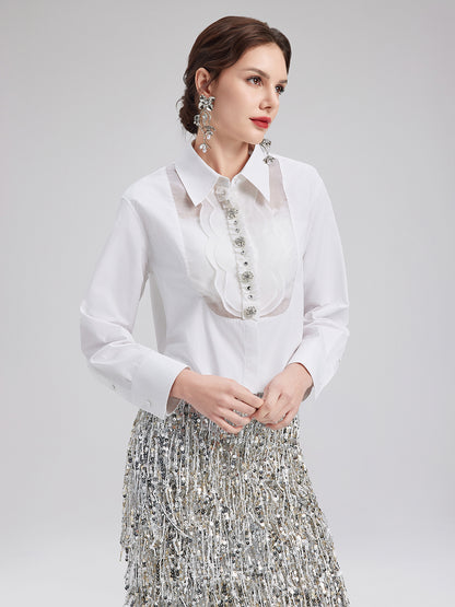 Silk and Cotton Flower Collar Detail Shirt