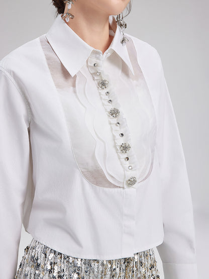 Silk and Cotton Flower Collar Detail Shirt