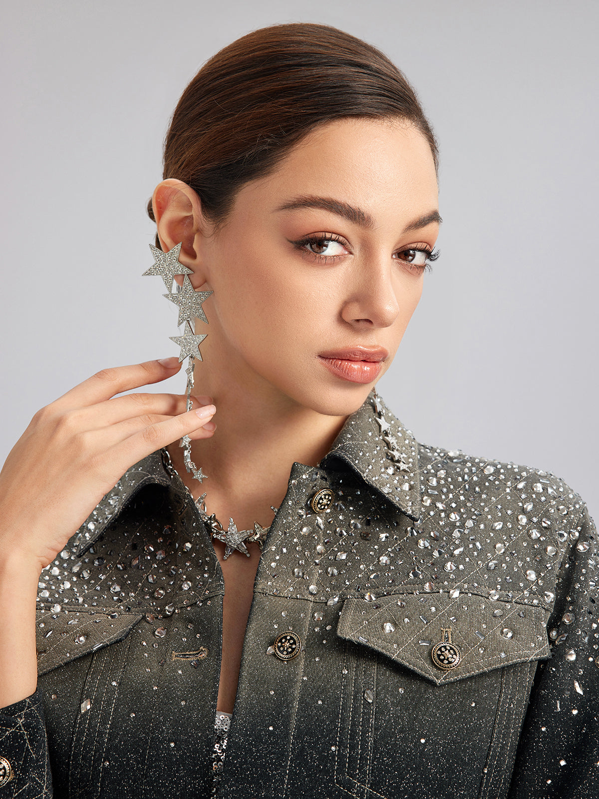 Crystal Star Chain Drop Earrings