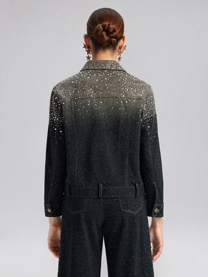 Handcrafted Rhinestone Gradient Knit Jacket