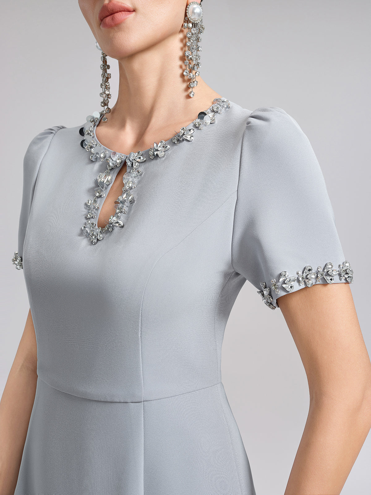 Hand-Beaded Sequin Tulle-Paneled Dress