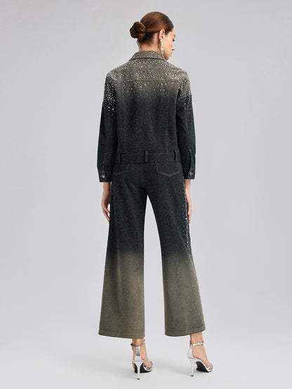 Handcrafted Rhinestone Gradient Knit Jacket