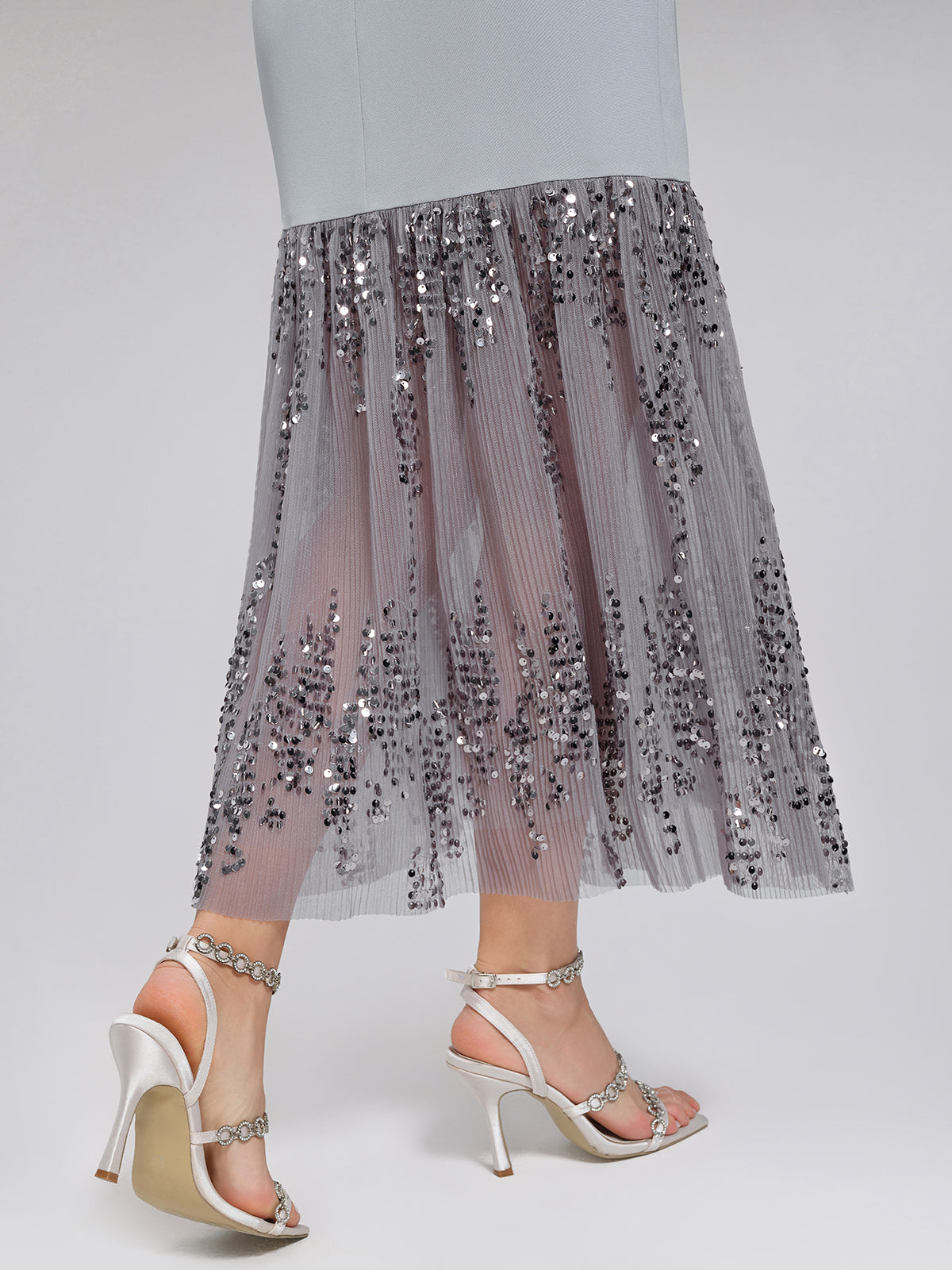 Hand-Beaded Sequin Tulle-Paneled Dress