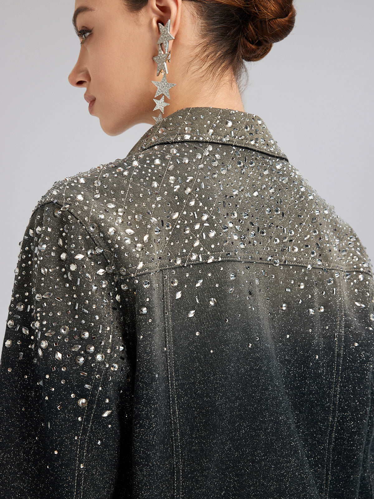 Handcrafted Rhinestone Gradient Knit Jacket