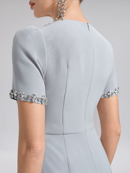 Hand-Beaded Sequin Tulle-Paneled Dress