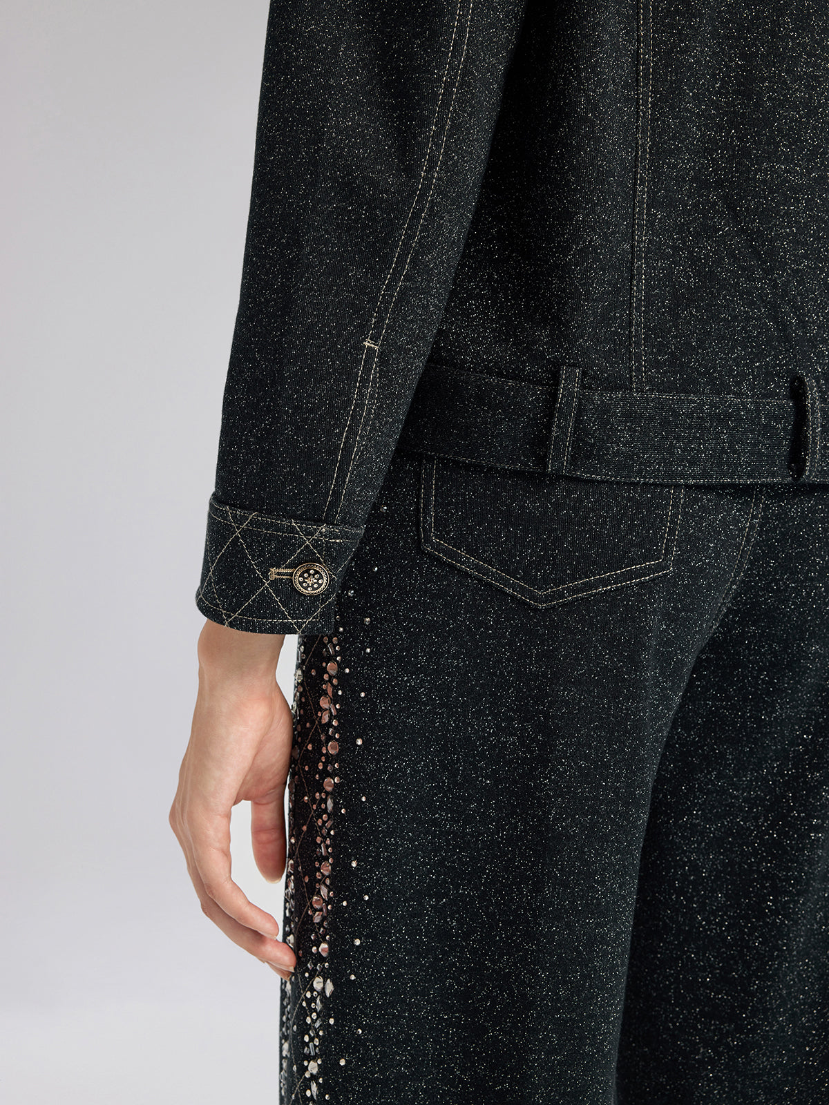 Handcrafted Rhinestone Gradient Knit Straight Pants