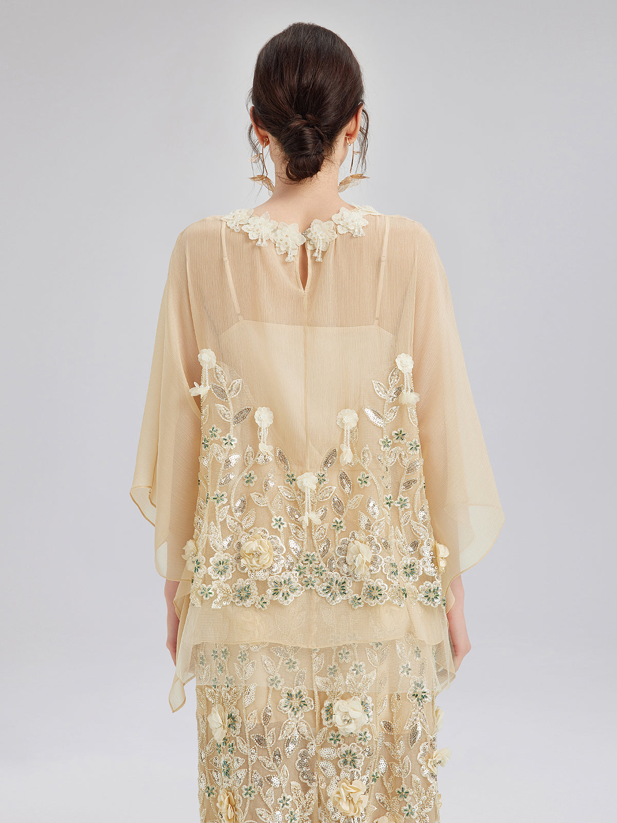 Embellished Floral Sequin Chiffon Blouse