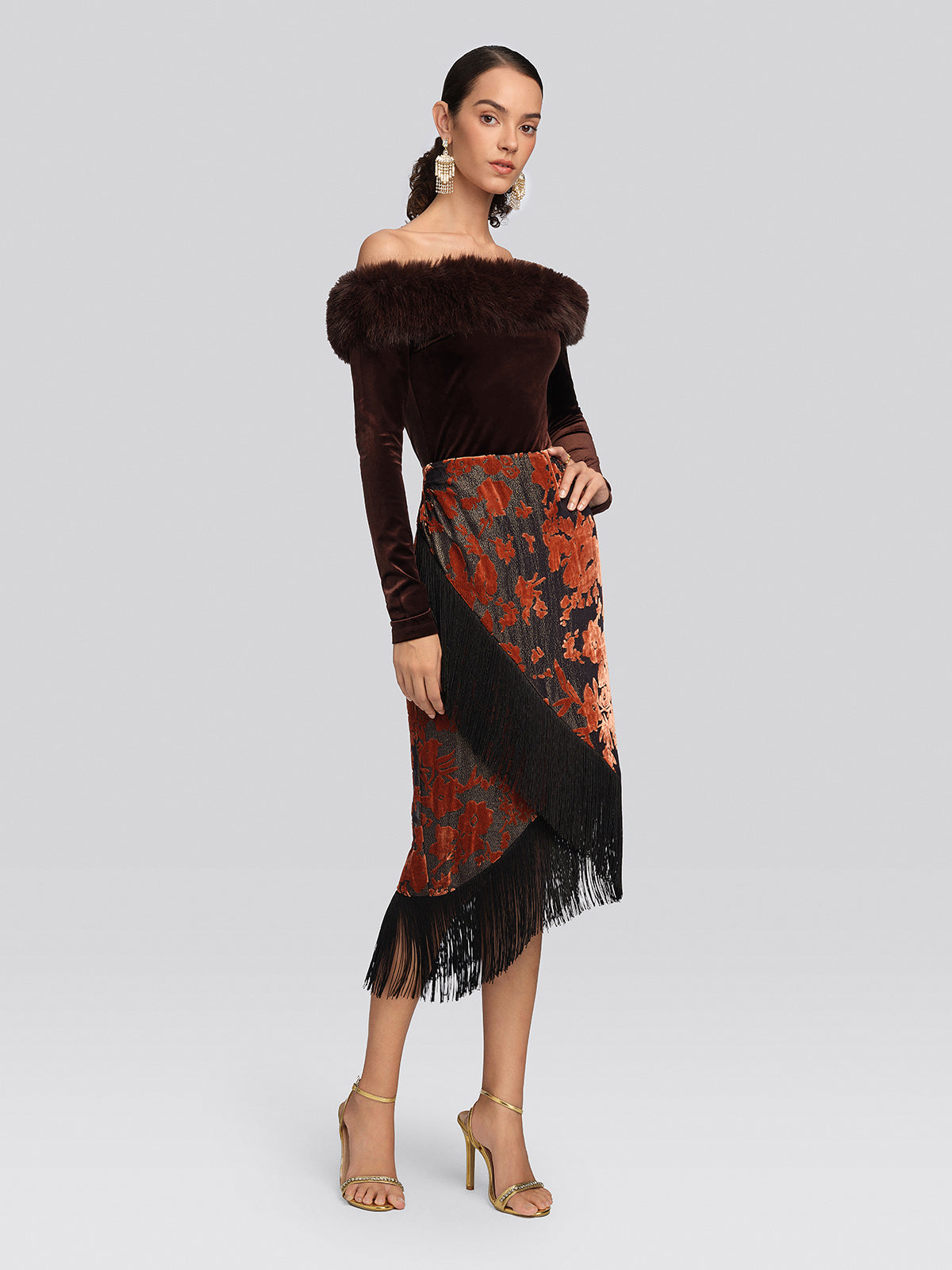 Faux-Fur Off-Shoulder Velvet Top