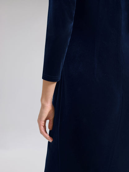 Hand-Beaded Velvet Fitted V-Neck Dress