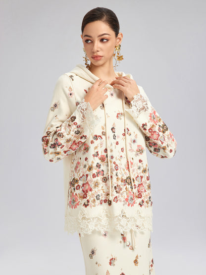 Floral Sequin Embroidered Knit Hoodie
