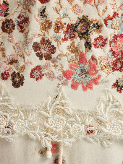 Floral Sequin Embroidered Knit Hoodie