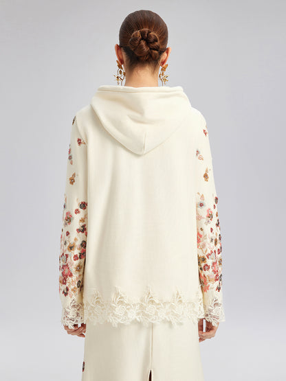 Floral Sequin Embroidered Knit Hoodie