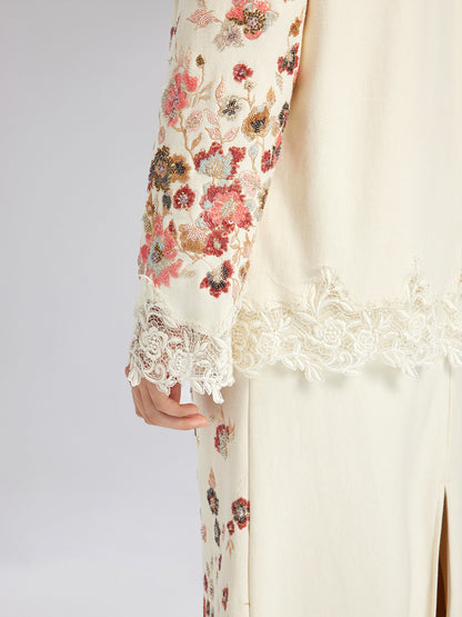 Floral Sequin Embroidered Knit Hoodie