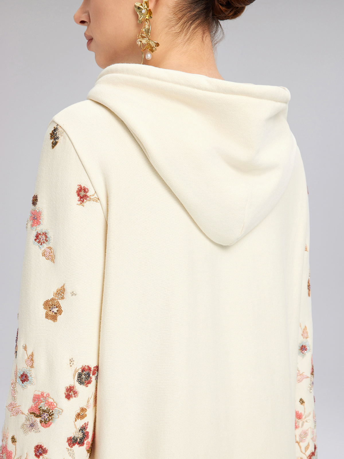 Floral Sequin Embroidered Knit Hoodie