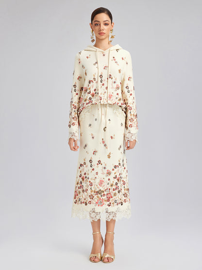 Floral Sequin Embroidered Knit Hoodie