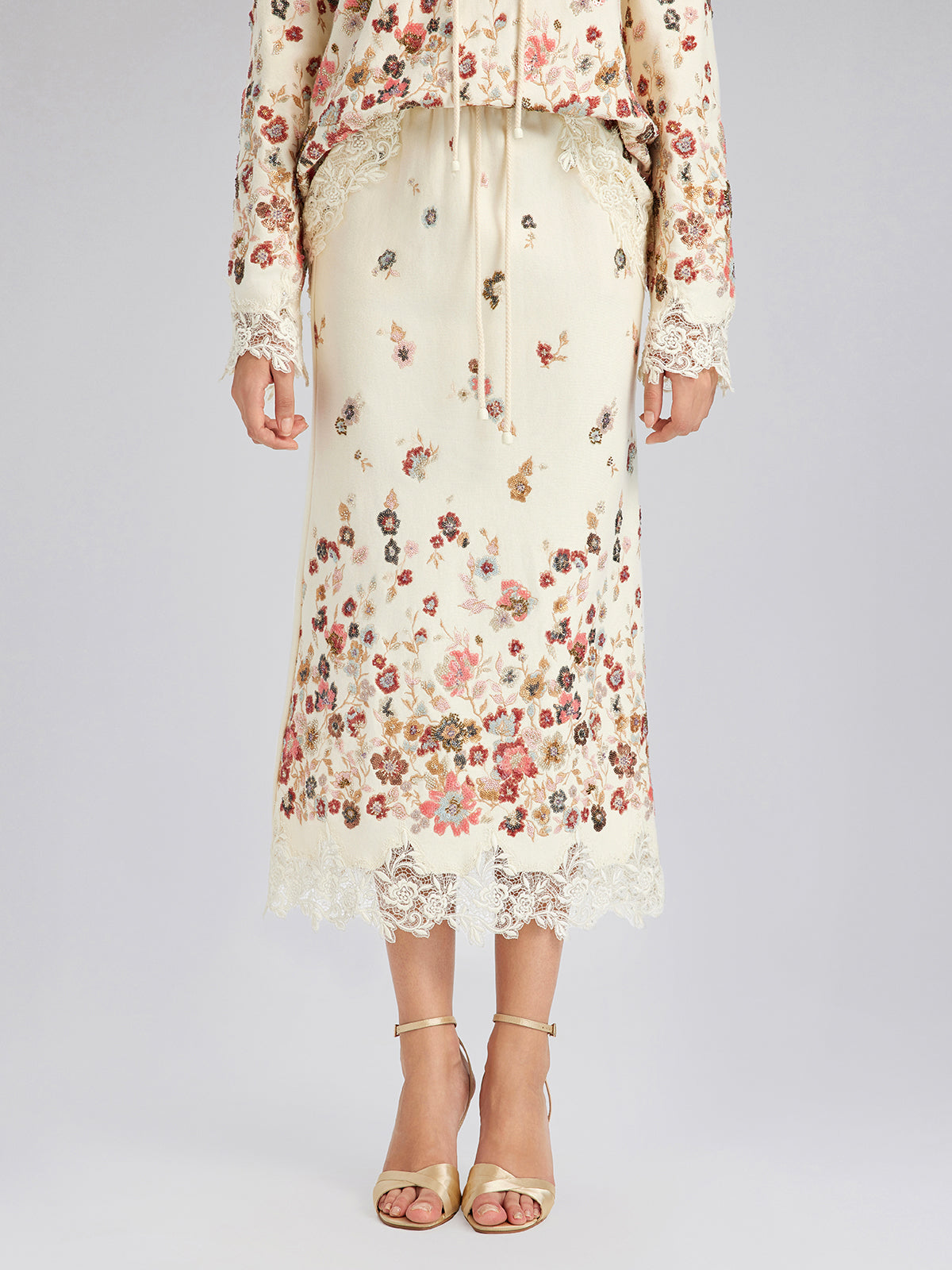 Floral Sequin Embroidered Knit Skirt