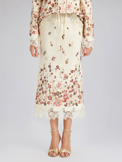 Floral Sequin Embroidered Knit Skirt