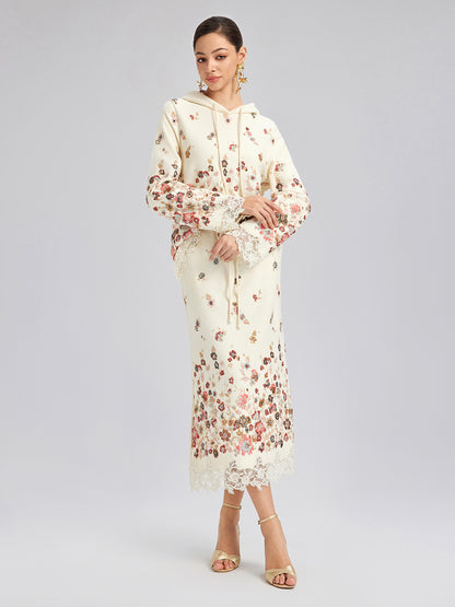 Floral Sequin Embroidered Knit Hoodie