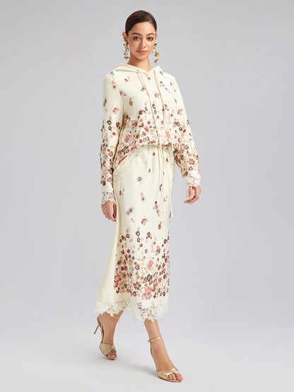 Floral Sequin Embroidered Knit Hoodie