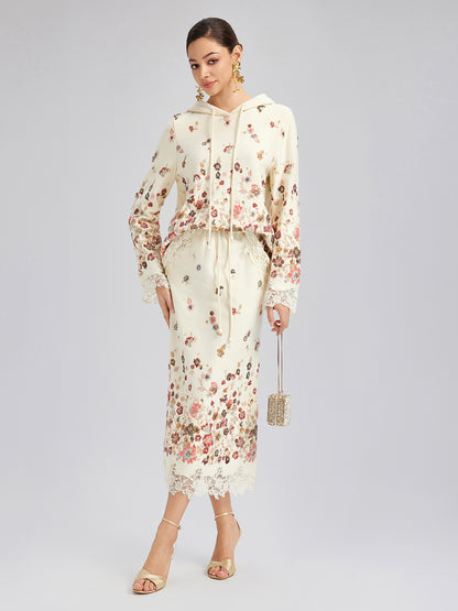 Floral Sequin Embroidered Knit Hoodie