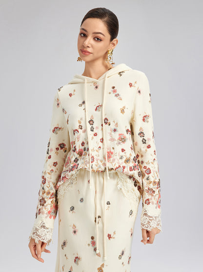 Floral Sequin Embroidered Knit Hoodie