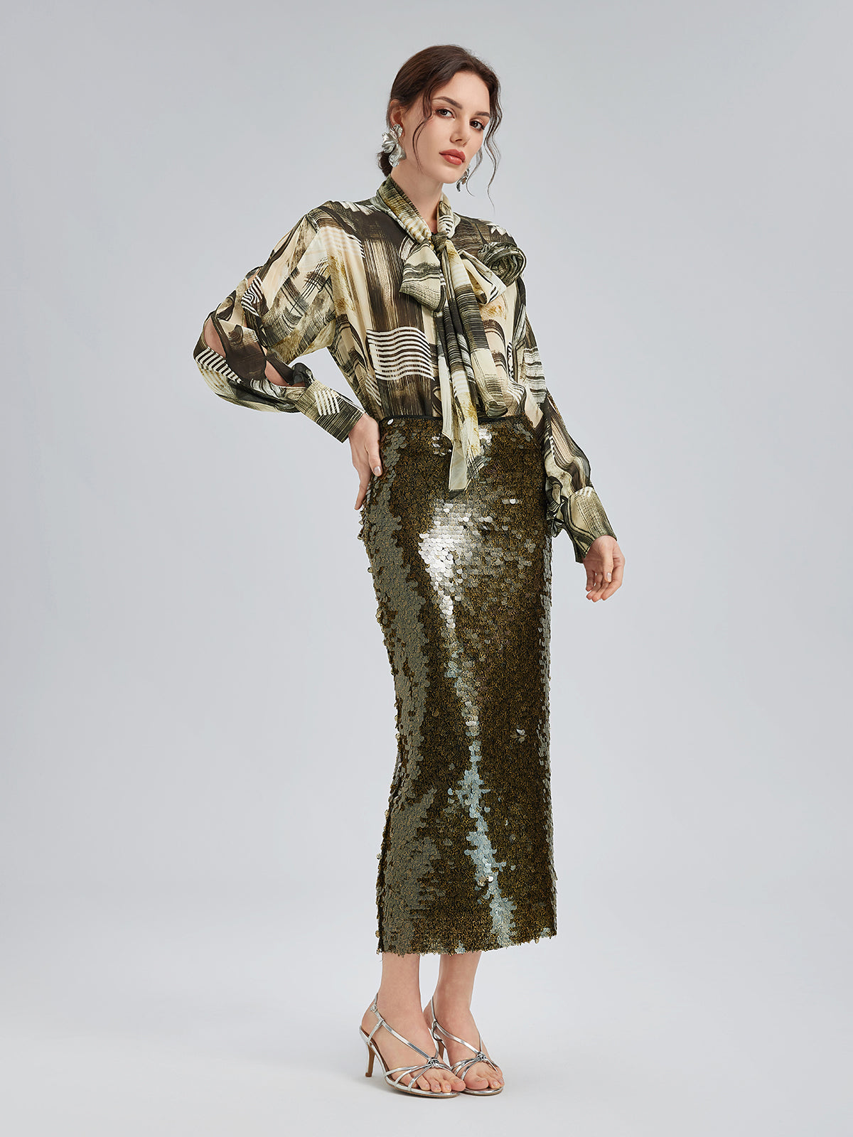 Sequin Embellished Stretch Skirt
