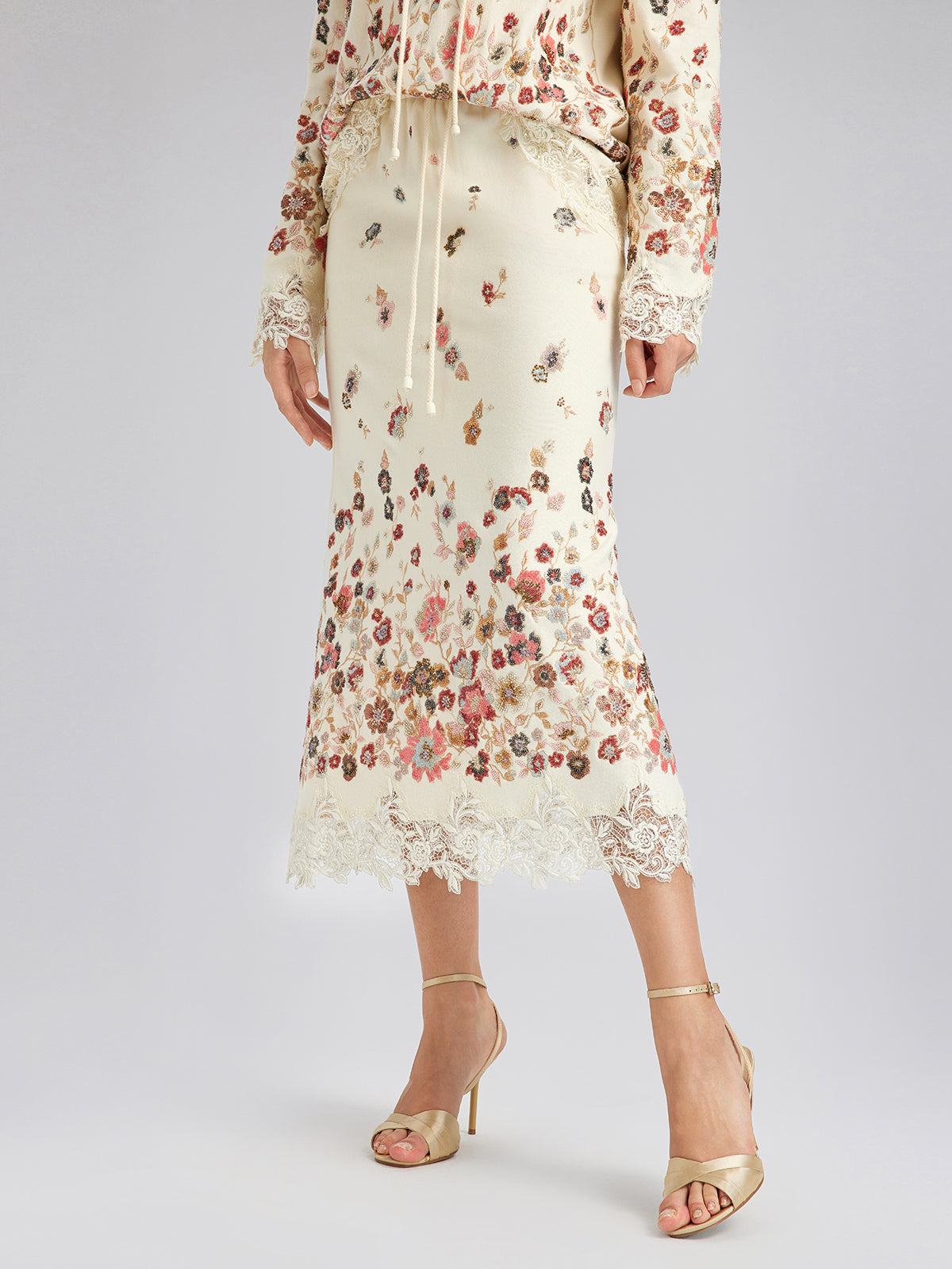 Floral Sequin Embroidered Knit Skirt