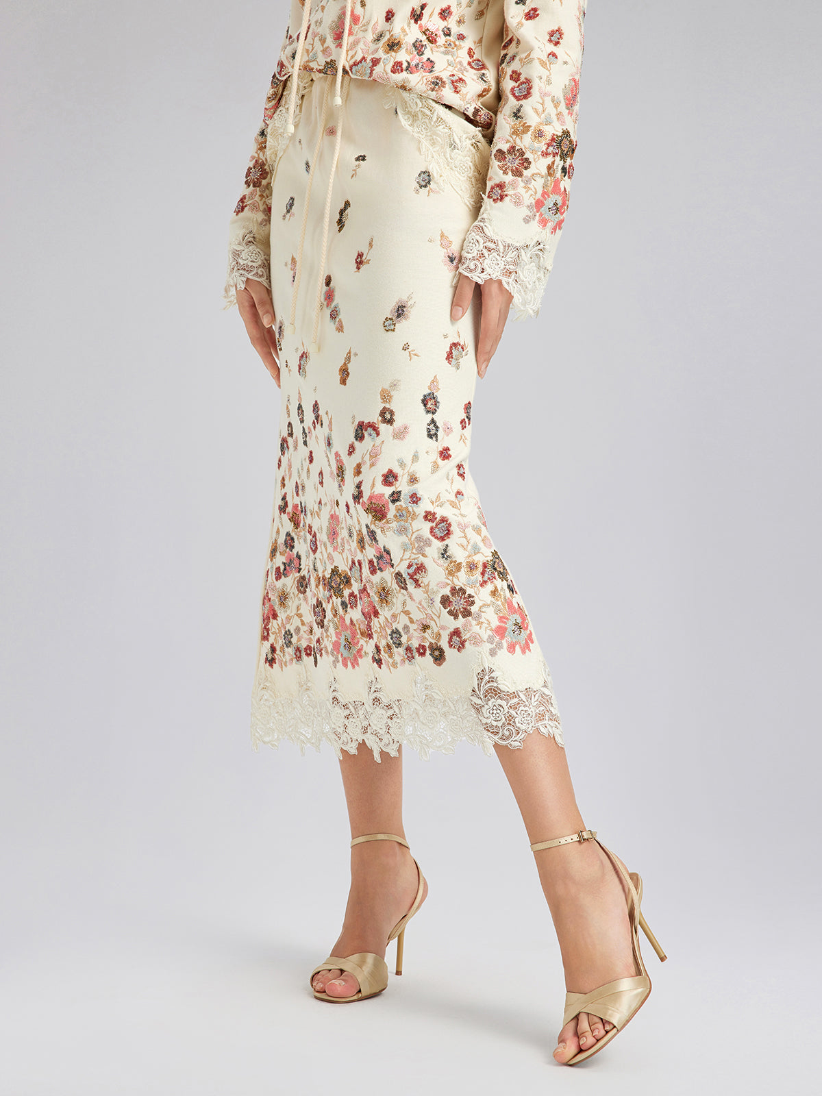 Floral Sequin Embroidered Knit Skirt