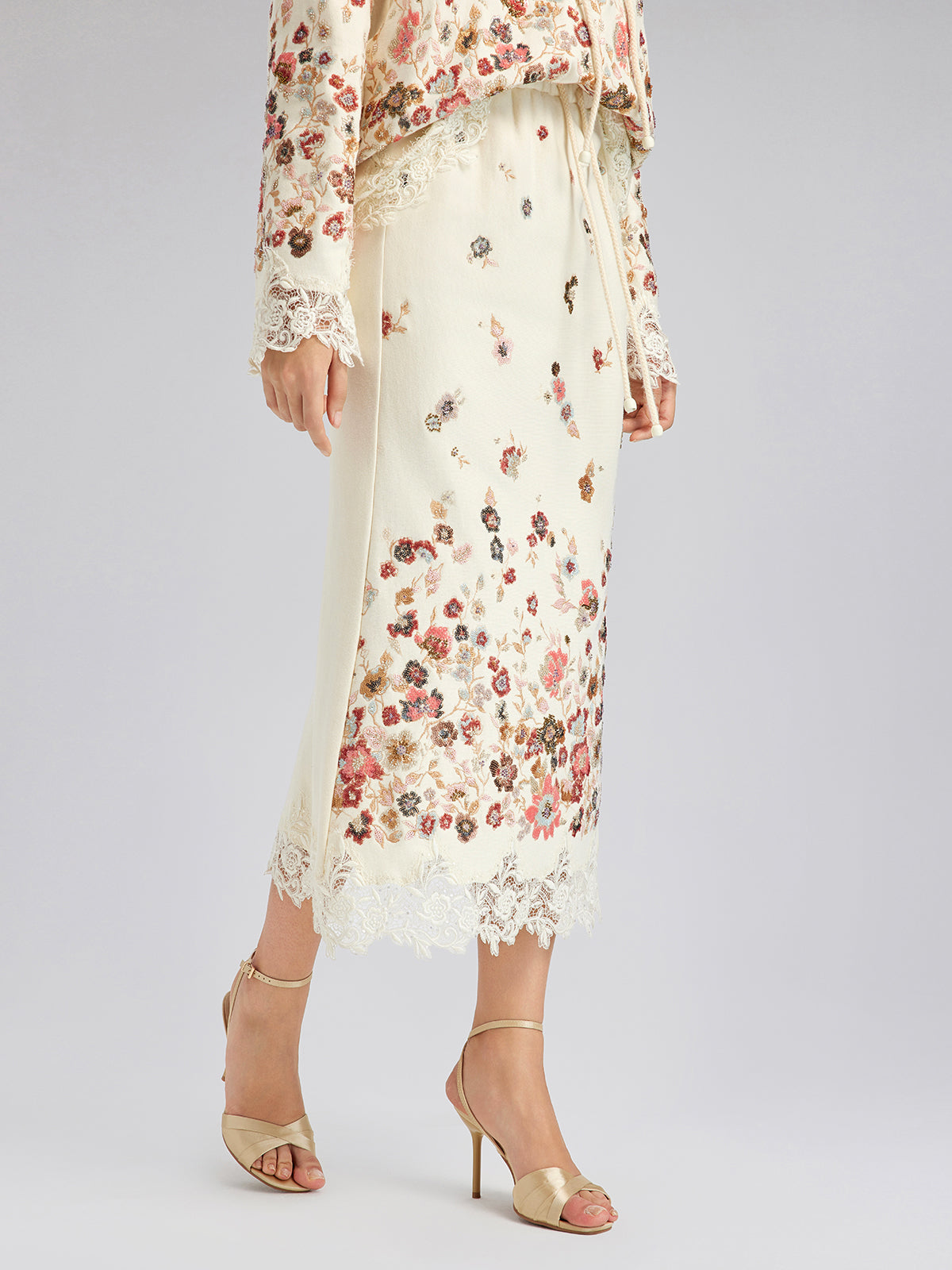 Final Sale | Floral Sequin Embroidered Knit Skirt