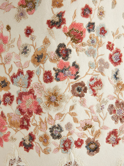 Floral Sequin Embroidered Knit Skirt