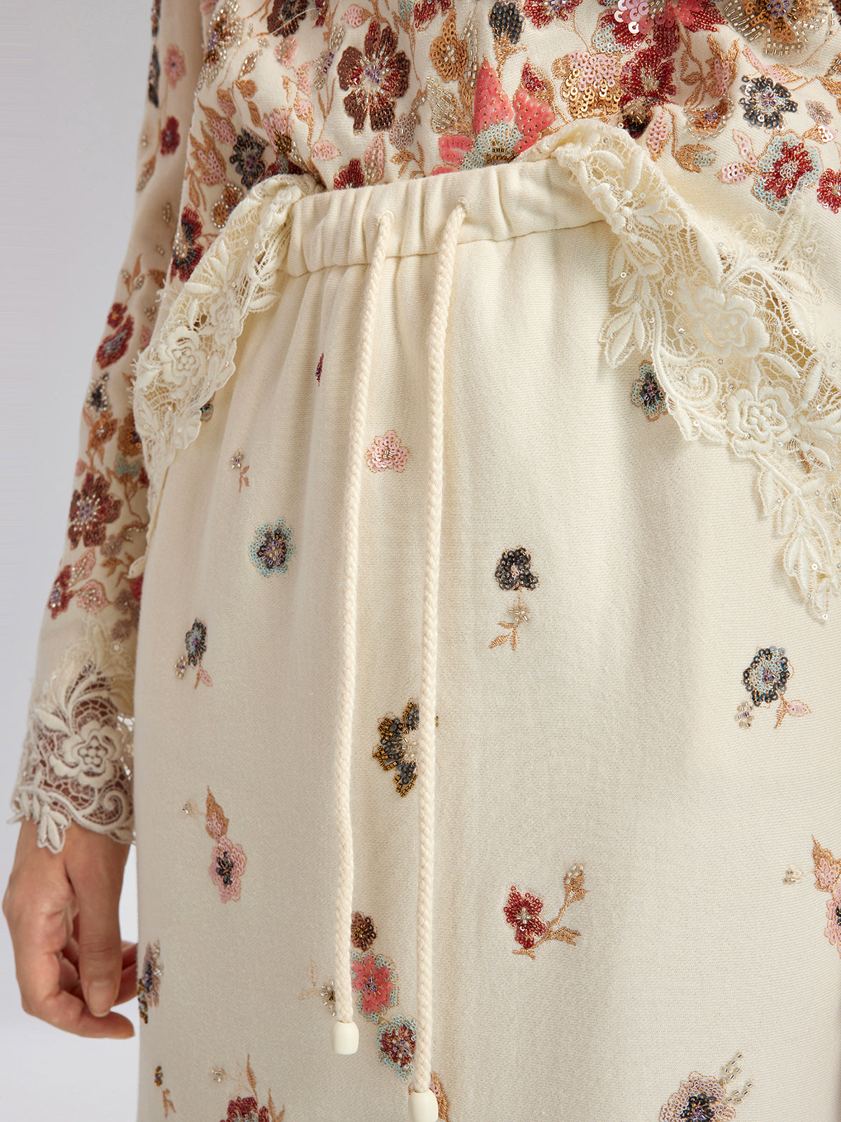 Floral Sequin Embroidered Knit Skirt
