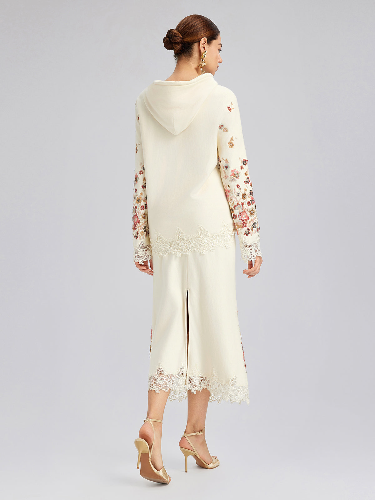 Floral Sequin Embroidered Knit Hoodie