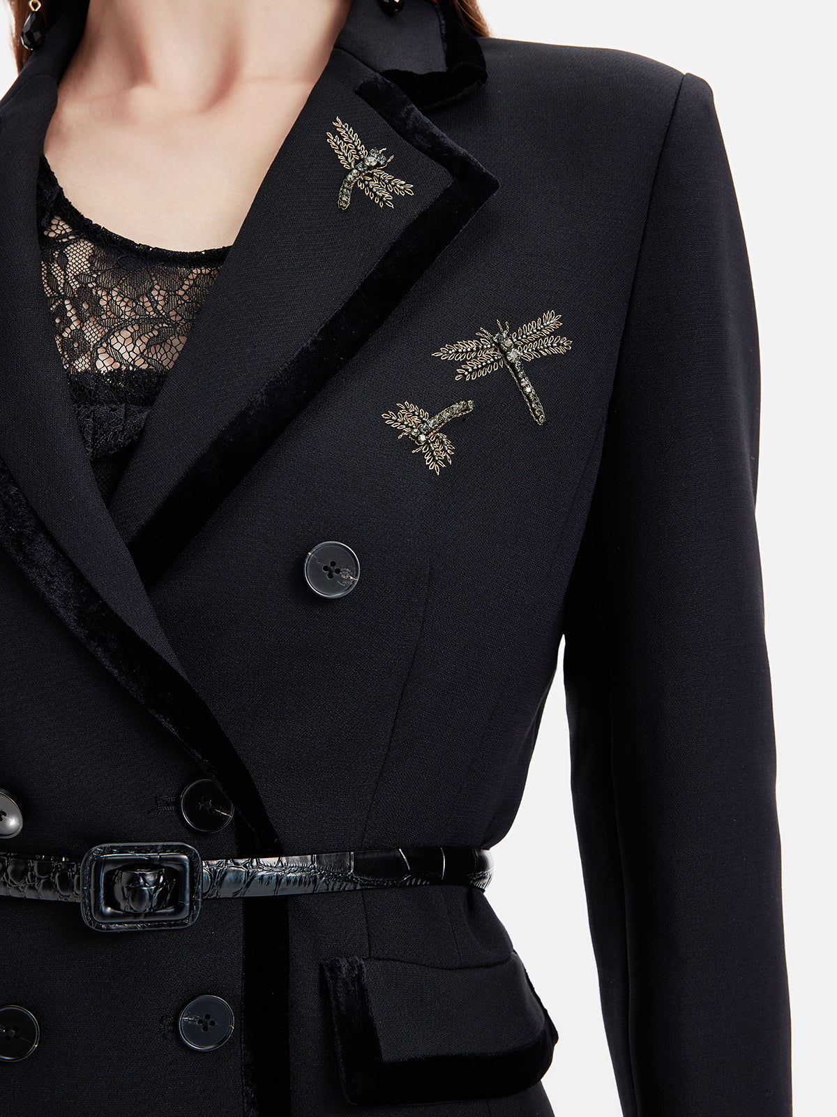 Gold Embroidered Double-Breasted Blazer